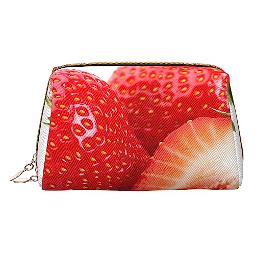 COMAAM Leder Make-up Taschen Indianer Gedruckt Kulturbeutel Tragbare Kosmetiktaschen Täglicher Gebrauch Lagerung Geldbörse Für Frauen, Fresh Strawberry, Einheitsgröße von COMAAM