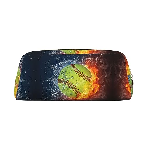 COMAAM Magische Hexe Hexerei Bohemian Zeichnung Leder Reißverschluss Dreidimensionale Stifttasche Geeignet für Schreibwaren und Kosmetik Lagerung, Orangefarbener Softball auf Feuer und Wasser, von COMAAM