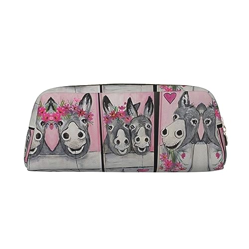 COMAAM Rosa Flamingo Leder Reißverschluss Dreidimensionale Stifttasche Geeignet für Schreibwaren und Kosmetik Lagerung, Esel und Blume, Einheitsgröße, Kulturbeutel von COMAAM