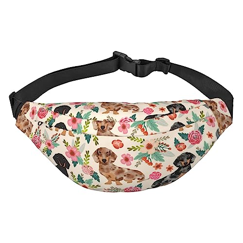 Schwarz Weiß Goldfolie Marmor Reise Laufen Große Crossbody Tasche Männer Und Frauen Sport Taille Tasche Crossbody Tasche, Hund Floral, Einheitsgröße von COMAAM