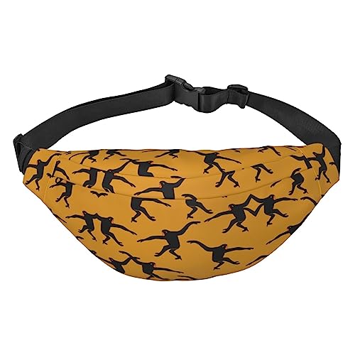 Strand Sonnenuntergang Ozean Reise Laufen Große Umhängetasche Herren Und Frauen Sport Taille Tasche Crossbody Tasche, Schwarzer Gibbon Affe, Einheitsgröße von COMAAM