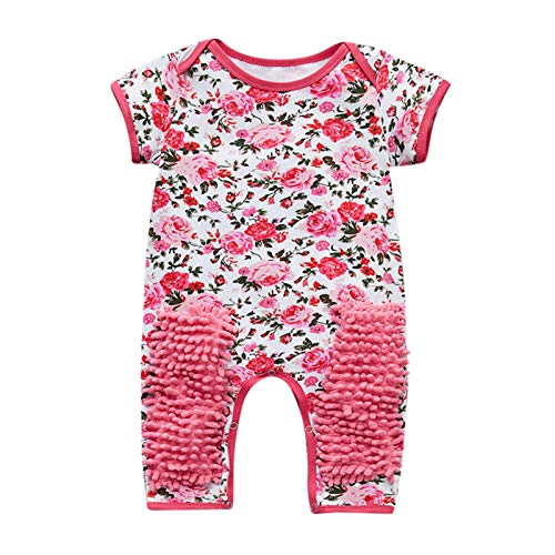 COMIOR Baby Winter Overall Kurzarm Reinigen Mop Schlafstrampler Mopp Strampler mit Reißverschluss Mädchen Jungen Rosa Blumen Moppanzug Jumpsuit 0-24 Monate von COMIOR