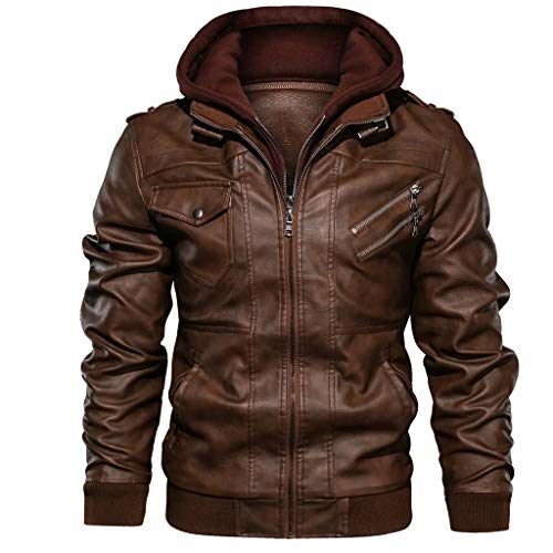 COMIOR Herren Kapuzen Lederjacke Retro Leder Hoodie Jacke Windbreaker Winddichte Outdoor Langarm Herbst Winter Männer Mode Bomberjacke Fliegerjacke Streetwear von COMIOR