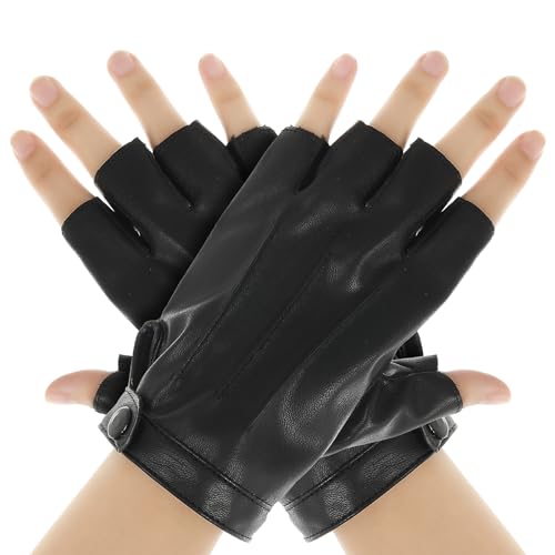 COMNICO Fingerlose Fahrhandschuhe, PU-Kunstleder-Handschuhe Halbfinger-Handschuhe Outdoor-Sport-Handschuhe Cosplay-Fahrhandschuhe für Männer, Frauen, Teenager von COMNICO