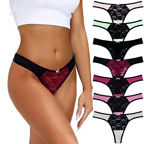 COMSOFT Baumwolle Unterwäsche Damen Tangas Höschen T Back Slips 7er Pack(7er A,XL) von COMSOFT