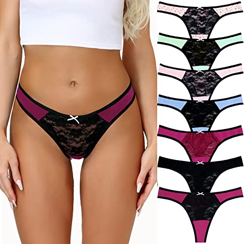 COMSOFT Baumwolle Unterwäsche Damen Tangas Höschen T Back Slips 7er Pack(7er C,M) von COMSOFT