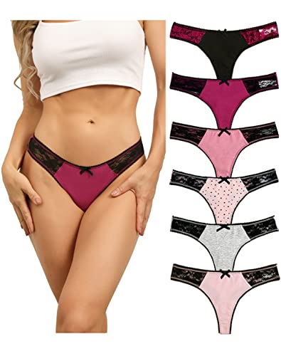 COMSOFT Baumwolle Unterwäsche Frauen Damen Tanga Saiten T Back Höschen Niedrige Taille Slips 6er Pack (Riemen A, X-Large) von COMSOFT