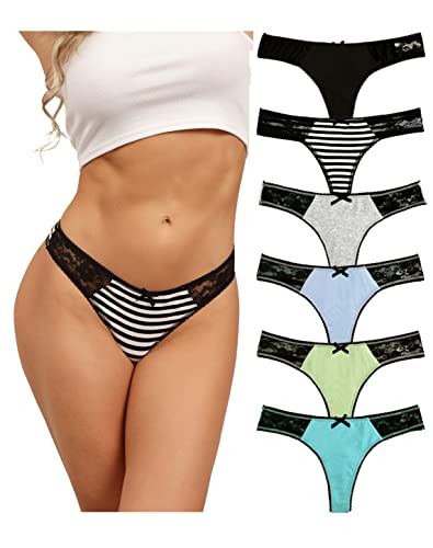 COMSOFT Baumwolle Unterwäsche Frauen Damen Tanga Saiten T Back Höschen Niedrige Taille Slips 6er Pack (Riemen B, X-Large) von COMSOFT