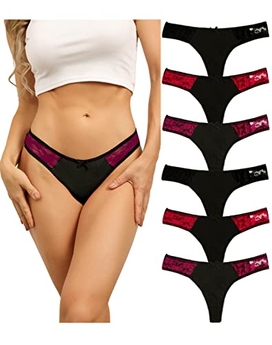 COMSOFT Baumwolle Unterwäsche Frauen Damen Tanga Saiten T Back Höschen Niedrige Taille Slips 6er Pack (Riemen C, Medium) von COMSOFT