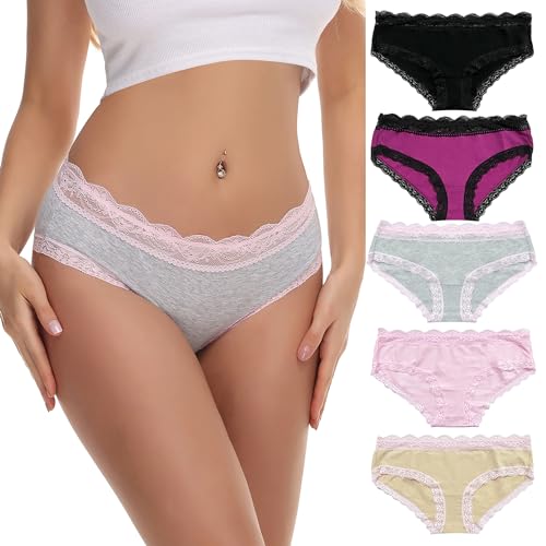 COMSOFT Damen Baumwolle Unterwäsche Hohe Taille Höschen Spitze Slips（Mehrfarbig A, L von COMSOFT