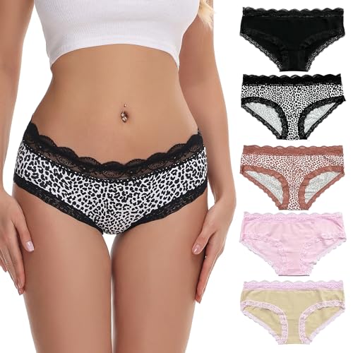 COMSOFT Damen Baumwolle Unterwäsche Hohe Taille Höschen Spitze Slips（Mehrfarbig B, L von COMSOFT