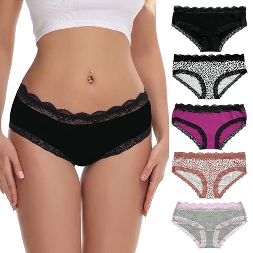 COMSOFT Damen Baumwolle Unterwäsche Hohe Taille Höschen Spitze Slips（Mehrfarbig C, L von COMSOFT