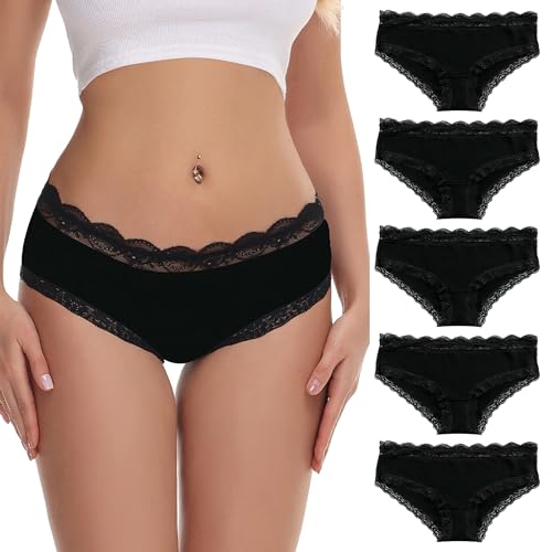 COMSOFT Damen Baumwolle Unterwäsche Hohe Taille Höschen Spitze Slips（Mehrfarbig D, L von COMSOFT