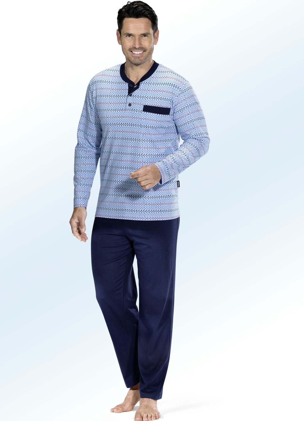 Schlafanzug aus BIO-Baumwolle mit Knopfleiste und Brusttasche, Hellblau-Marine, Größe 62 von COMTE