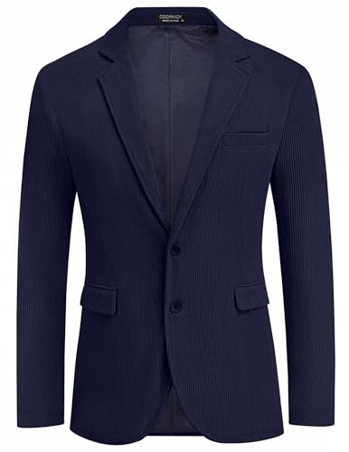 COOFADNY Herren-Blazer aus Kord, klassische Passform, zwei Knöpfe, Spoat-Mantel, modische Blazer mit gekerbtem Revers, Dunkelblau, M von COOFANDY