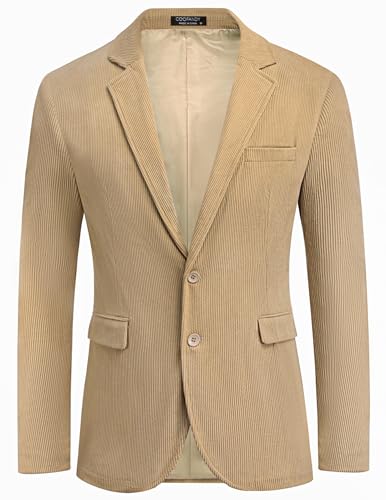 COOFADNY Herren-Blazer aus Kord, klassische Passform, zwei Knöpfe, Spoat-Mantel, modische Blazer mit gekerbtem Revers, Khaki, M von COOFANDY