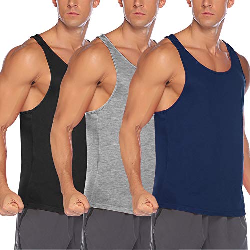 COOFANDY 3er Pack Tank Top Herren Ärmelloses Shirt Fitness Achselshirt Unterhemd Gym Muskelshirt Sleeveless Funktionsshirt Sport Laufshirt für Männer Schwarz/Marine/Mittelgrau L von COOFANDY