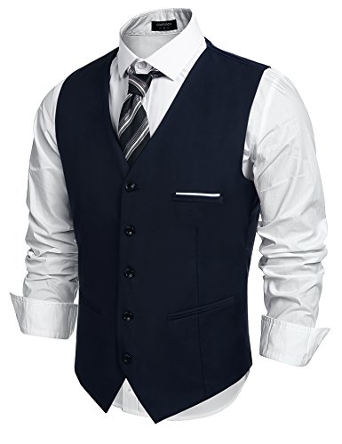 COOFANDY Anzugweste für Herren V-Ausschnitt Slim fit Modern HerrenWeste Einfarbig Formale Hochzeit Party Elegant Weste Navy M von COOFANDY