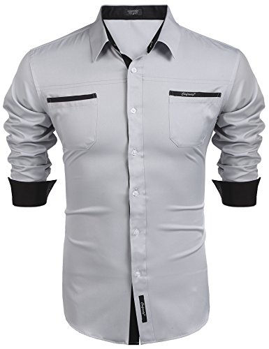 COOFANDY Button Down Hemd Herren Langarm Business Hemd Regular Fit Freizeithemd Anzug Hemd Bügelfrei Herrenhemd mit Brusttasche Silbergrau Sibrig L von COOFANDY