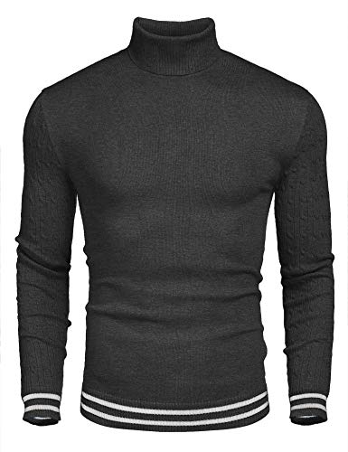 COOFANDY Herren Langarmshirt Unterhemd Langarm Getrickt Sweater Shirt Regular Fit mit Kontrast Streifen Dunkel Grau XL von COOFANDY