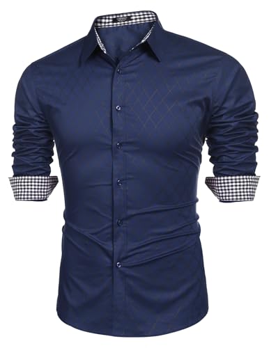 COOFANDY Hemd Herren Kariertes Freizeithemd Langarm Baumwolle Klassisch Regular Fit Businesshemd Blau XXXL von COOFANDY