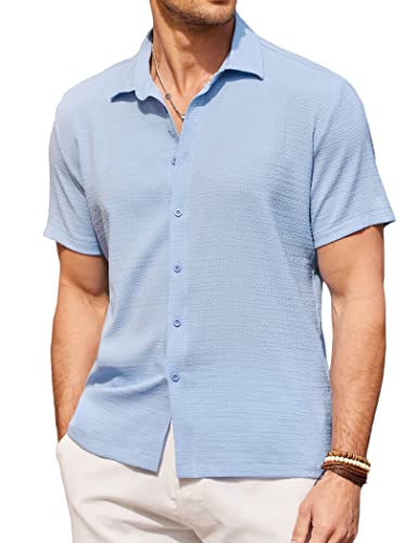 COOFANDY Hemd Herren Kurzarm Sommerhemd Freizeithemden Kurzarmhemd Strand Hemd Männer Herrenhemden Kurzarm Basic-Shirt Sommer Bügelfrei Reise Shirt Himmelblau M von COOFANDY