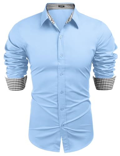 COOFANDY Hemd Herren Slim Fit Freizeithemd Langarm Herrenhemd Freizeithemd Regular Fit Hemden Hellblau M von COOFANDY