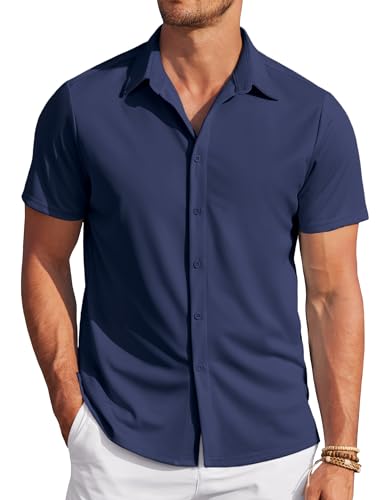 COOFANDY Herren Hemden Kurzarm Casual Beach Shirts Männer Sommer Outfit Freizeithemden Beach Shirts Männer Regular Fit Shirts Herren Sommer Navy Blau XXL von COOFANDY