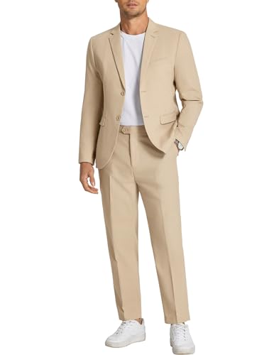 COOFANDY Herren 2-teiliges Leinen-Baumwoll-Anzug-Set, lässig, Leinen, leicht, für Sommer, Strand, Hochzeit, Khaki, L COOFANDY Herren 2-teiliges Leinen-Baumwoll-Anzug-Set, lässig, Leinen, leicht, für Sommer, Strand, Hochzeit, Khaki, L von COOFANDY