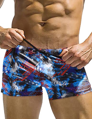 COOFANDY Herren Badehose, Bademode, Badeanzug, Schwimmhose, quadratisches Bein, kurz, Buntes blaues Graffiti, XL von COOFANDY