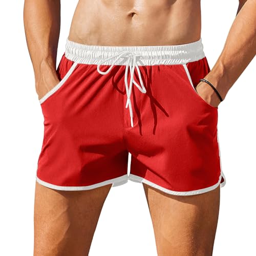 COOFANDY Herren-Badehose mit Kompressionsfutter, 2-in-1-Bademode, schnell trocknend, Board-Shorts, Z Rot, X-Large von COOFANDY