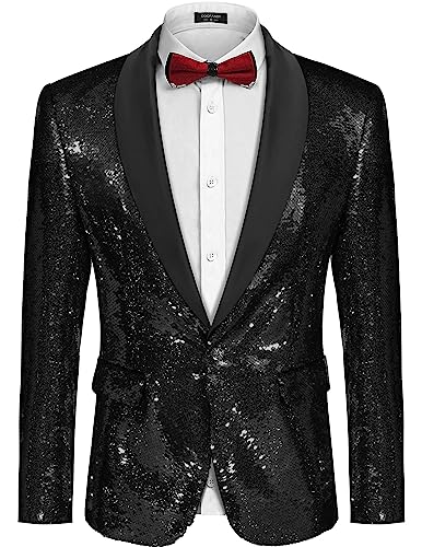 COOFANDY Herren-Blazer mit Pailletten, glänzend, für Partys, Abendessen, Abschlussball, Ein-Knopf-Anzugjacke, Black, M COOFANDY Herren-Blazer mit Pailletten, glänzend, für Partys, Abendessen, Abschlussball, Ein-Knopf-Anzugjacke, Black, M von COOFANDY