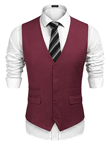 COOFANDY Herren-Business-Anzugweste, schmale Passform, schmale Hochzeitsweste, Weinrot, Medium von COOFANDY