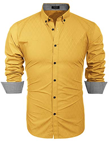 COOFANDY Herren Business Kleid Hemd Langarm Slim Fit Casual Button Down Hemd, gelb, XX-Large von COOFANDY