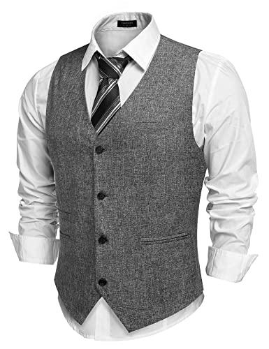 COOFANDY Herren Casual Business Westen Leichte Weste Slim Fit Anzugweste, grau, XX-Large von COOFANDY