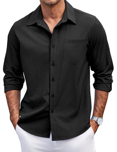 COOFANDY Herren Casual Button Down Shirts Langarm Untucked Shirts Regular Fit Leinenhemd, Schwarz, XL COOFANDY Herren Casual Button Down Shirts Langarm Untucked Shirts Regular Fit Leinenhemd, Schwarz, XL von COOFANDY