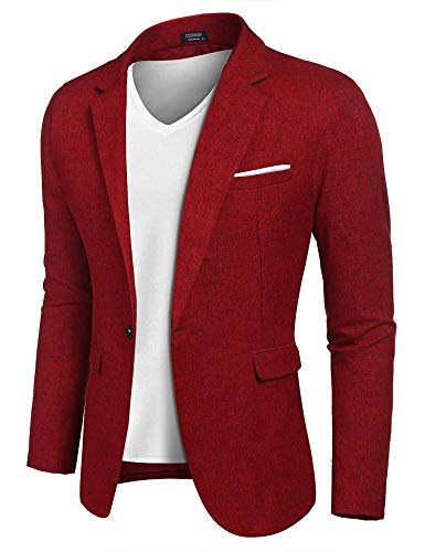 COOFANDY Herren Casual Sport Mäntel Leichte Anzug Blazer Jacken Ein Knopf, weinrot, 2XL von COOFANDY