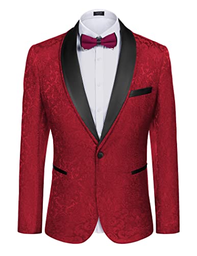 COOFANDY Herren Floral Smoking Anzug Jacke Slim Fit Abendessen Jacke Party Abschlussball Hochzeit Blazer Jacken, Rot/Ausflug, einfarbig (Getaway Solids), XL von COOFANDY