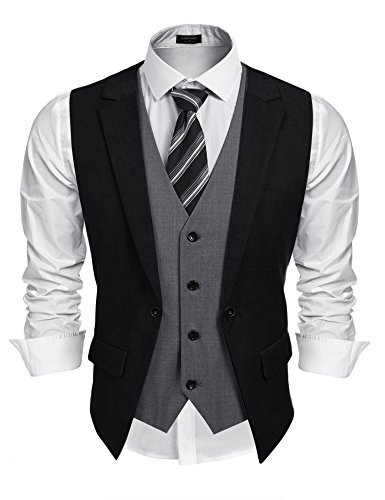 COOFANDY Herren Formal Fashion Vest Layered Weste Business Kleid Anzug Westen für Hochzeit, Schwarz, XX-Large von COOFANDY