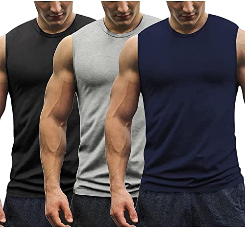 COOFANDY Herren Gym Tank Top 3per Pack Axelshirt ämellos Achselshirts Sport Athletic Muskelshirts Unterhemden für Männer Schwarz/Navy Blau/Hellgrau XXL von COOFANDY