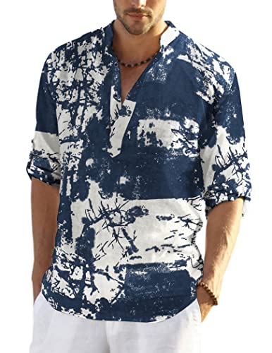 COOFANDY Herren Hawaiihemd Baumwolle Leinenhemd Sommer Langarm Urlaub Strand Regular Fit Freizeithemd Shirts von COOFANDY
