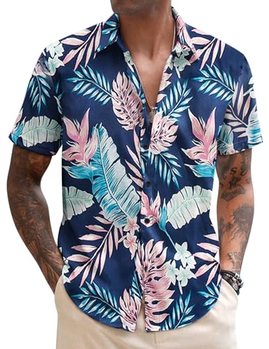 COOFANDY Herren Hawaiihemd Kurzarm Freizeithemd Urlaub Sommerhemd Bedruckter Strand Hawaii Hemd PAT21 M von COOFANDY