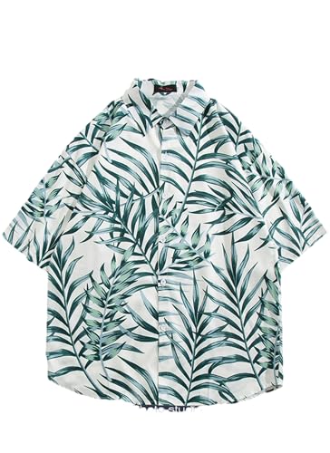 COOFANDY Herren Hawaiihemd Kurzarm Freizeithemd Urlaub Sommerhemd Bedruckter Strand Hawaii Hemd PAT3 L von COOFANDY