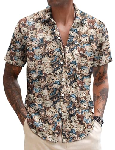 COOFANDY Herren Hawaiihemd Kurzarm Freizeithemd Urlaub Sommerhemd Bedruckter Strand Hawaii Hemd PAT8 XL von COOFANDY