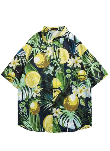 COOFANDY Herren Hawaiihemd Kurzarm Freizeithemd Urlaub Sommerhemd Bedruckter Strand Hawaii Hemd PAT9 L von COOFANDY