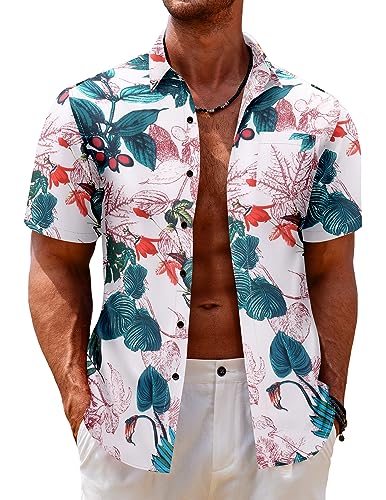 COOFANDY Herren Hawaiihemd Kurzarmhemd Sommer Outdoor Casual Button Down Knopfleiste Freizeithemden Mit Tasche PAT9 XXL von COOFANDY