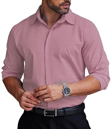 COOFANDY Herren-Hemd, formelle Passform, versteckte Knopfleiste, knitterfrei, normale Passform, Stretch, Business-Hemden, Pink, XX-Large von COOFANDY
