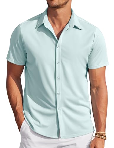 COOFANDY Herren Kurzarm Sommerhemd Bügelfrei Leichtes Business Hemden Casual Outdoor Button Down Freizeithemden Für Herren Hellblau XXL von COOFANDY