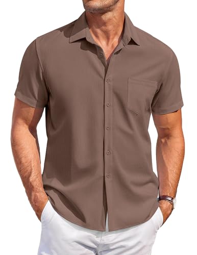 COOFANDY Herren Kurzarm Freizeithemd Businesshemd Sommer Casual Regular Fit Shirt Strand Mit Brusttasche Braun XXL COOFANDY Herren Kurzarm Freizeithemd Businesshemd Sommer Casual Regular Fit Shirt Strand Mit Brusttasche Braun XXL von COOFANDY