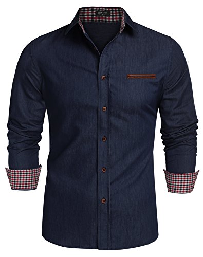 COOFANDY Herren Hemd Langarm Jeanshemd Cowboy Hemd Denim Shirt Freizeithemden für Männer Ultramarine Blau XXL von COOFANDY